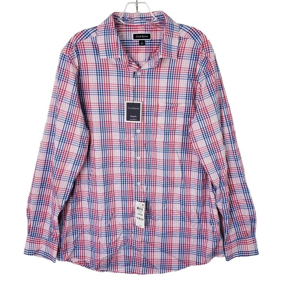 Club Room‎ Mens Small Pink Combo LS Stretch Performance Plaid Shirt Business New